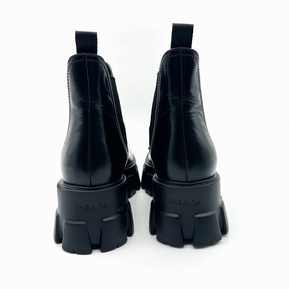 PRADA Black Leather Monolith Chelsea Boots 40 US 10 Chunky Platform - Picture 9 of 15